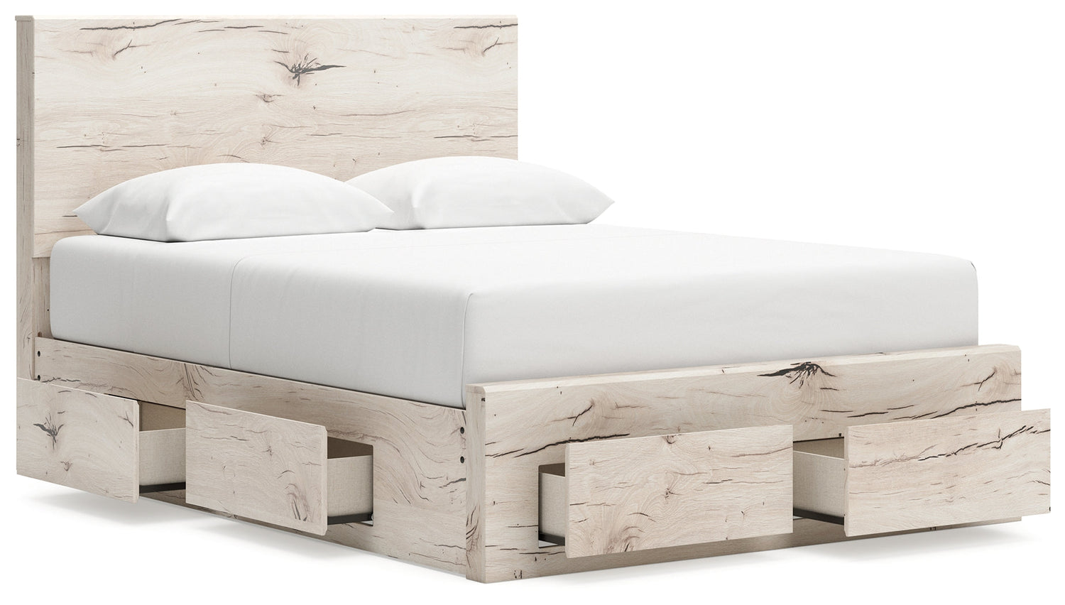 Lawroy Queen Panel Storage Bed with Mirrored Dresser in Light Natural from Ashley - Luna Furniture