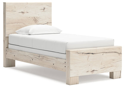 Lawroy Twin Panel Bed with Mirrored Dresser and 2 Nightstands in Light Natural from Ashley - Luna Furniture