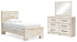 Lawroy Twin Panel Bed with Mirrored Dresser in Light Natural - PKG020212
