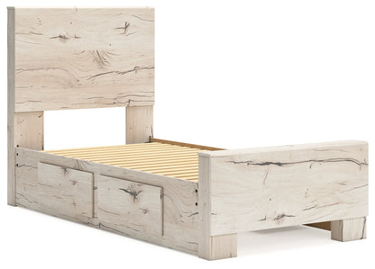 Lawroy Twin Panel Bed with Mirrored Dresser in Light Natural from Ashley - Luna Furniture