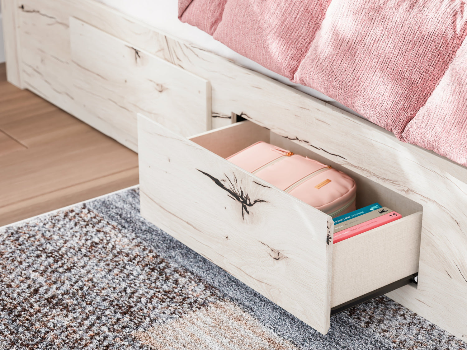 Lawroy Twin Panel Bed with Mirrored Dresser in Light Natural from Ashley - Luna Furniture