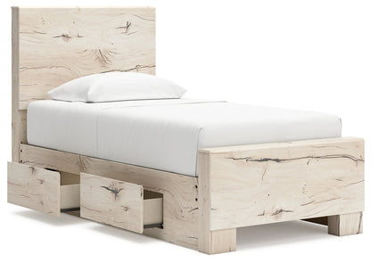 Lawroy Twin Panel Bed with Mirrored Dresser in Light Natural from Ashley - Luna Furniture