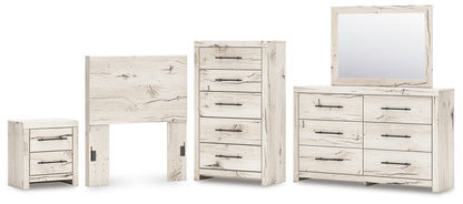 Lawroy Twin Panel Headboard with Mirrored Dresser, Chest and Nightstand in Light Natural from Ashley - Luna Furniture