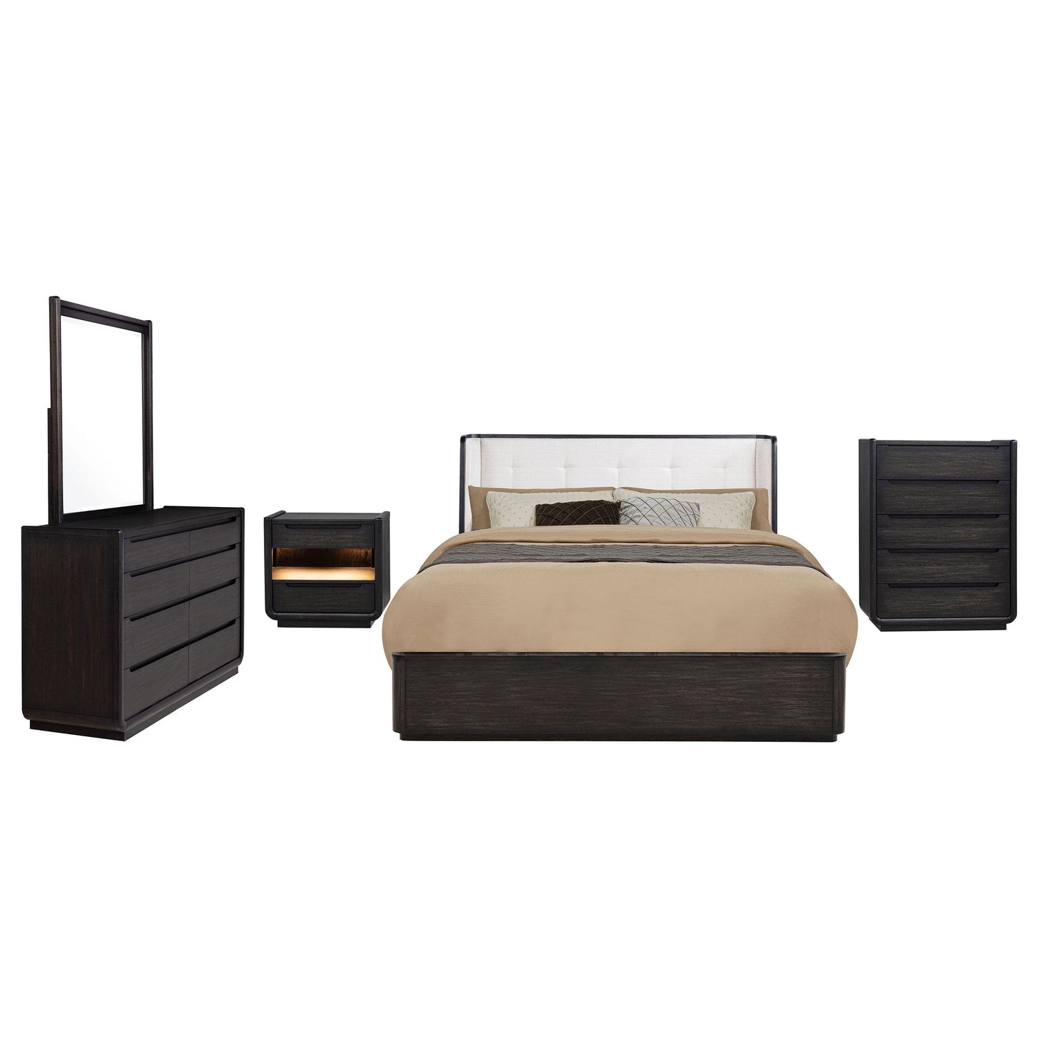 Leandro 5-piece California King Bedroom Set Burnished Black - 222491KW-S5
