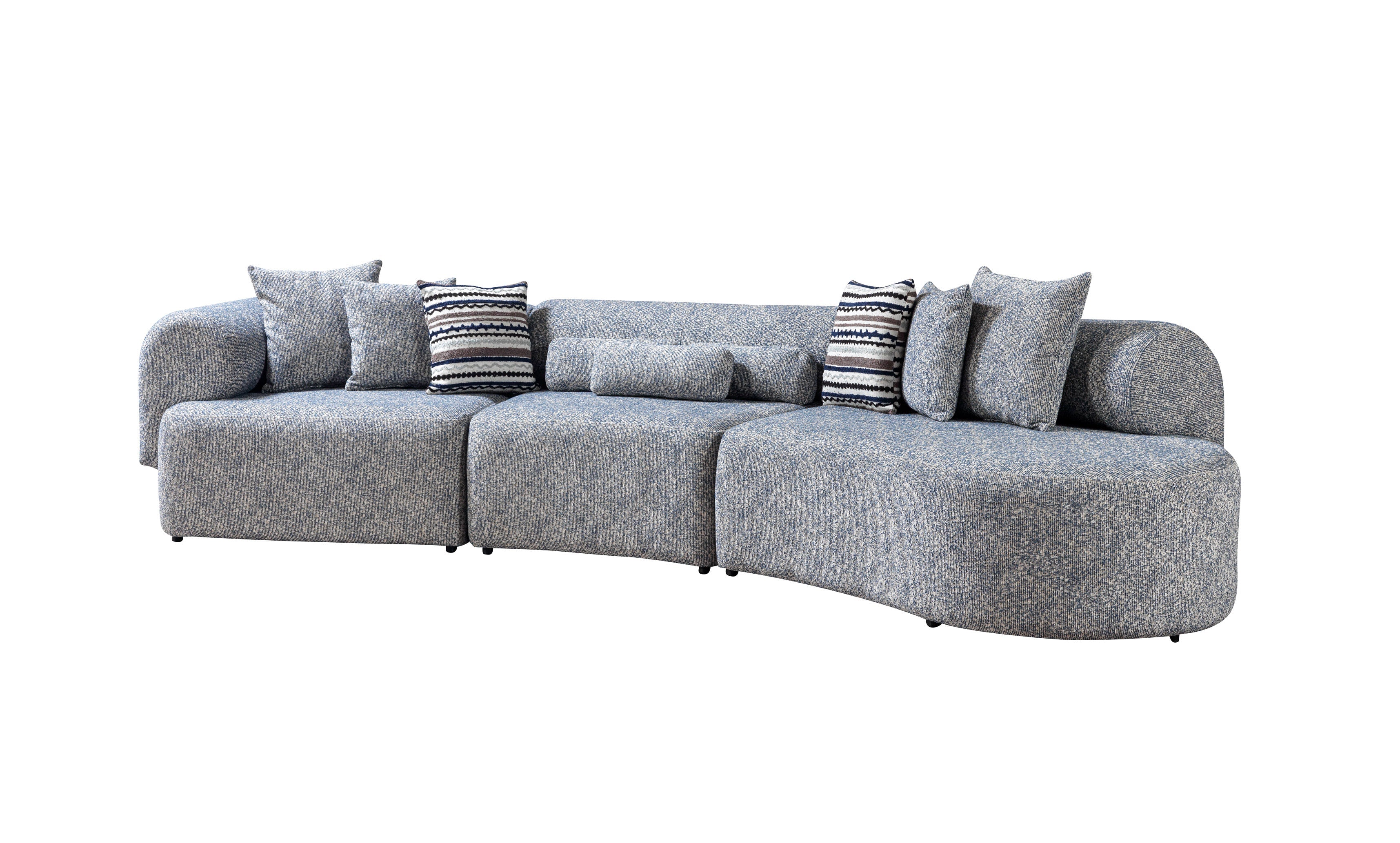 Lena Blue Boucle 3-Piece Curved Sectional - LENABLUE-3PC