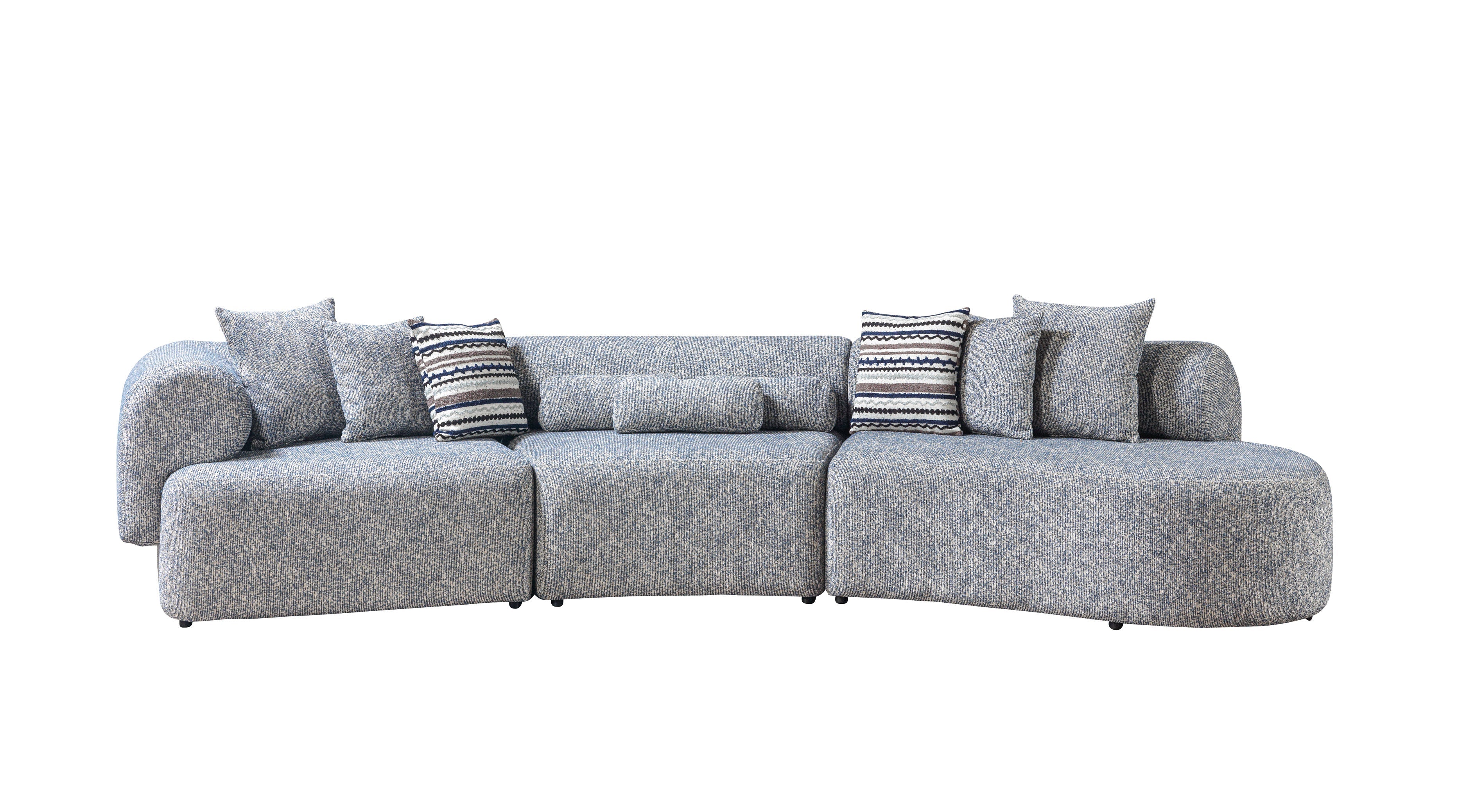 Lena Blue Boucle 3-Piece Curved Sectional - LENABLUE-3PC