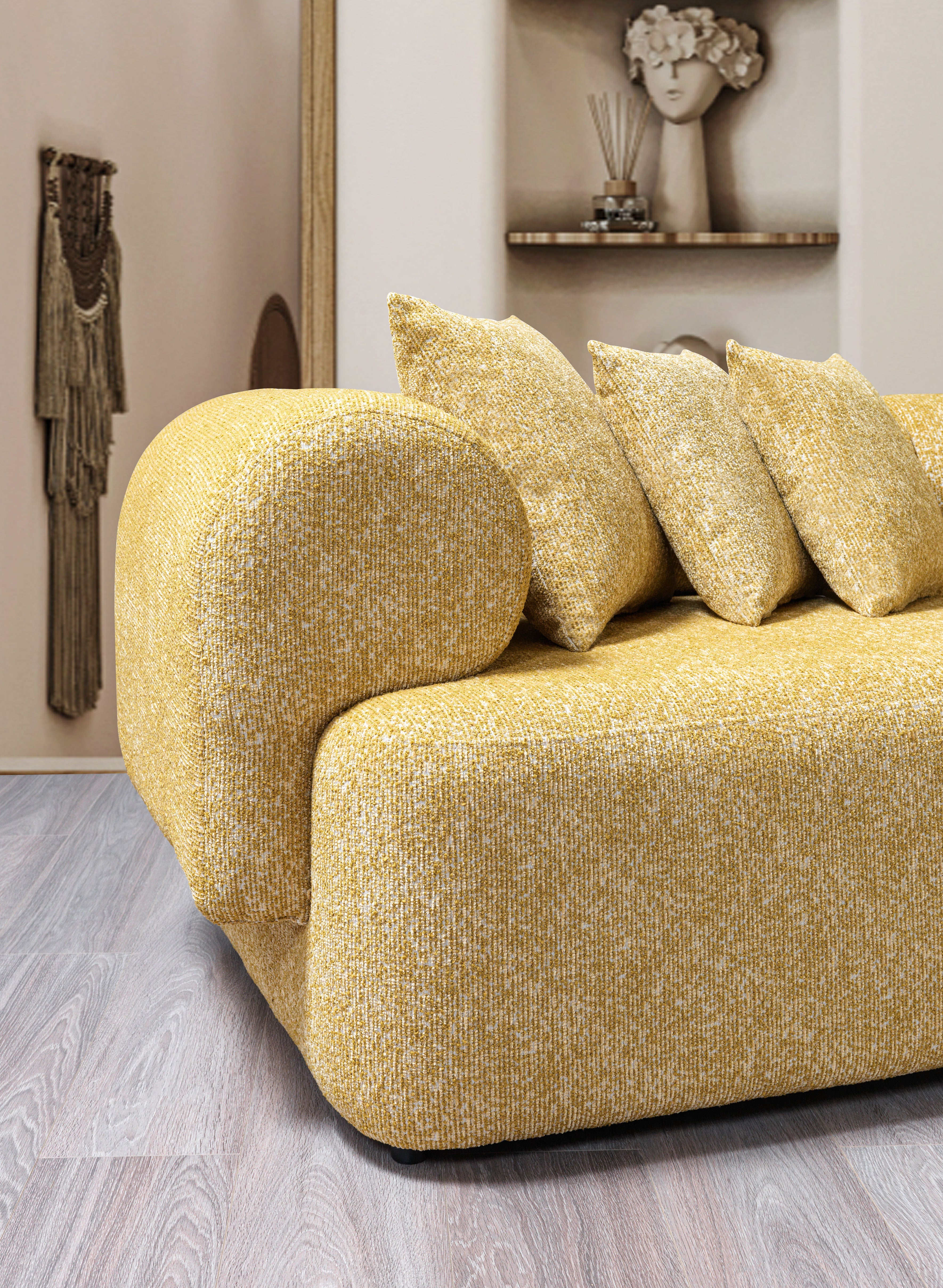 Lena Mustard Boucle 3-Piece Curved Sectional - LENAMUSTARD-3PC