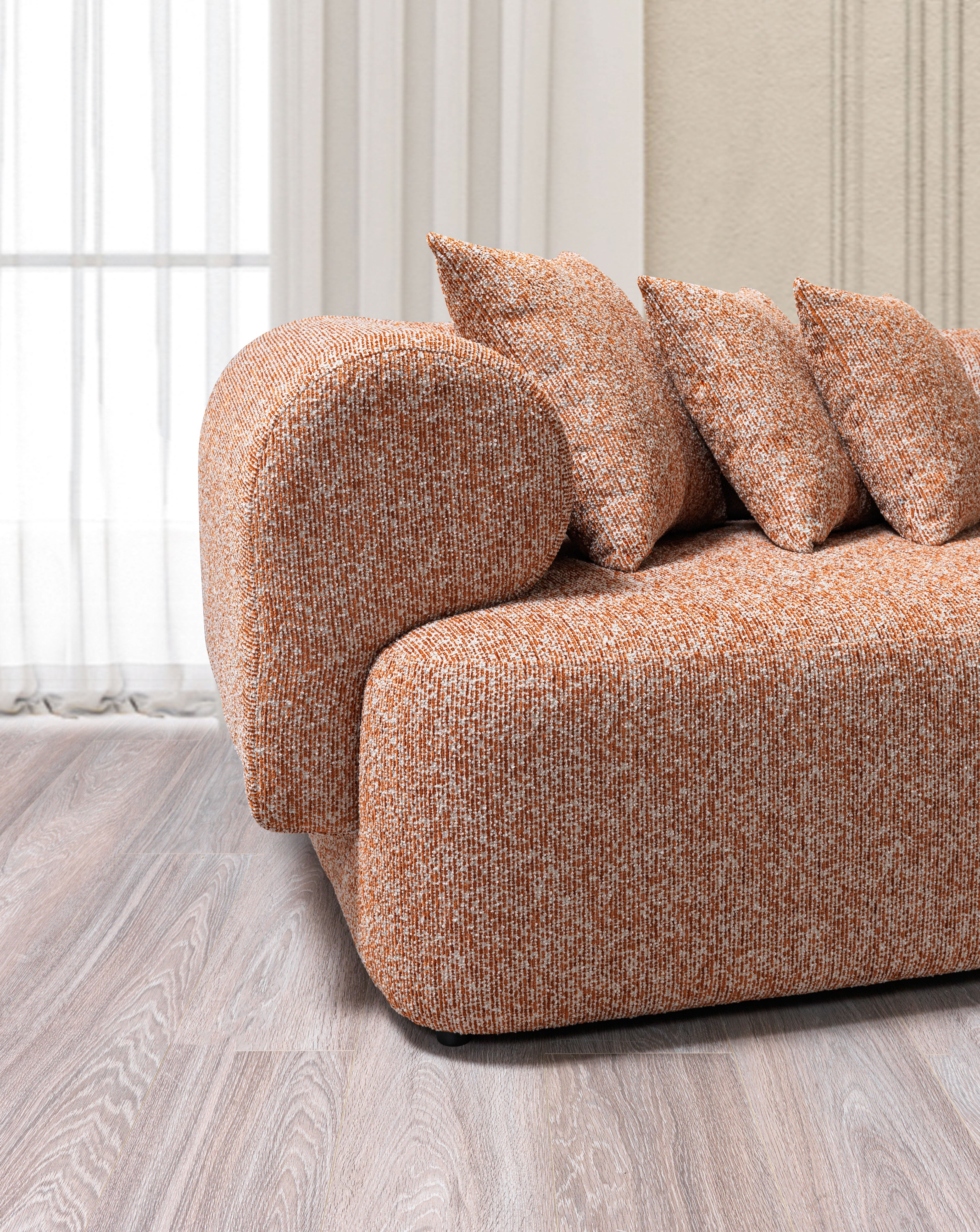 Lena Orange Boucle 3-Piece Curved Sectional - LENAORANGE-3PC