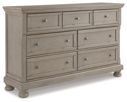 Lettner Light Gray California King Panel Bed, Dresser, Chest and 2 Nightstands - B733B47
