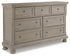 Lettner Light Gray California King Panel Bed, Dresser, Chest and 2 Nightstands - B733B47