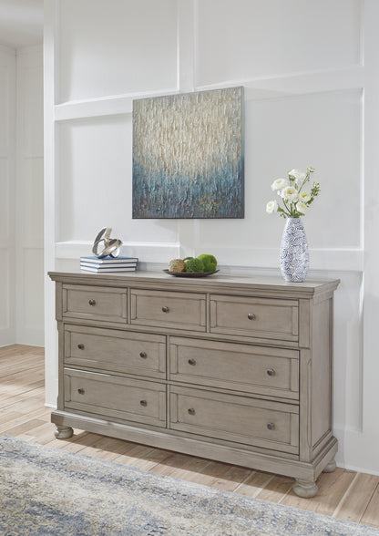 Lettner Light Gray California King Panel Bed, Dresser, Chest and 2 Nightstands - B733B47