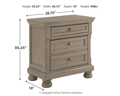 Lettner Light Gray King Panel Bed, Dresser, Mirror and 2 Nightstands - B733B48