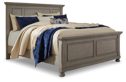 Lettner Light Gray Queen Panel Bed, Dresser, Mirror and 2 Nightstands - B733B43