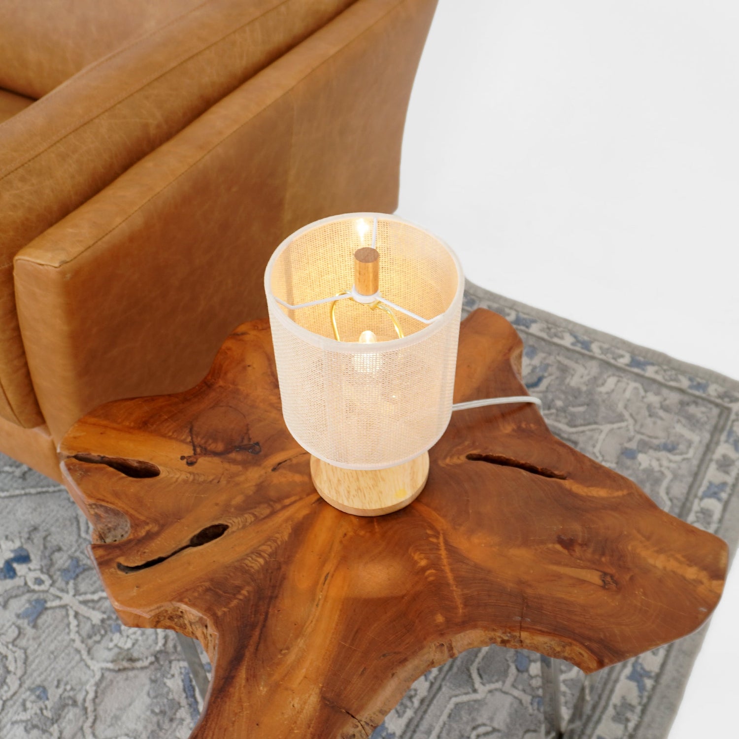 Levio Table Lamp, Natural Oak Wooden Base with Linen Shade - TBL04103501