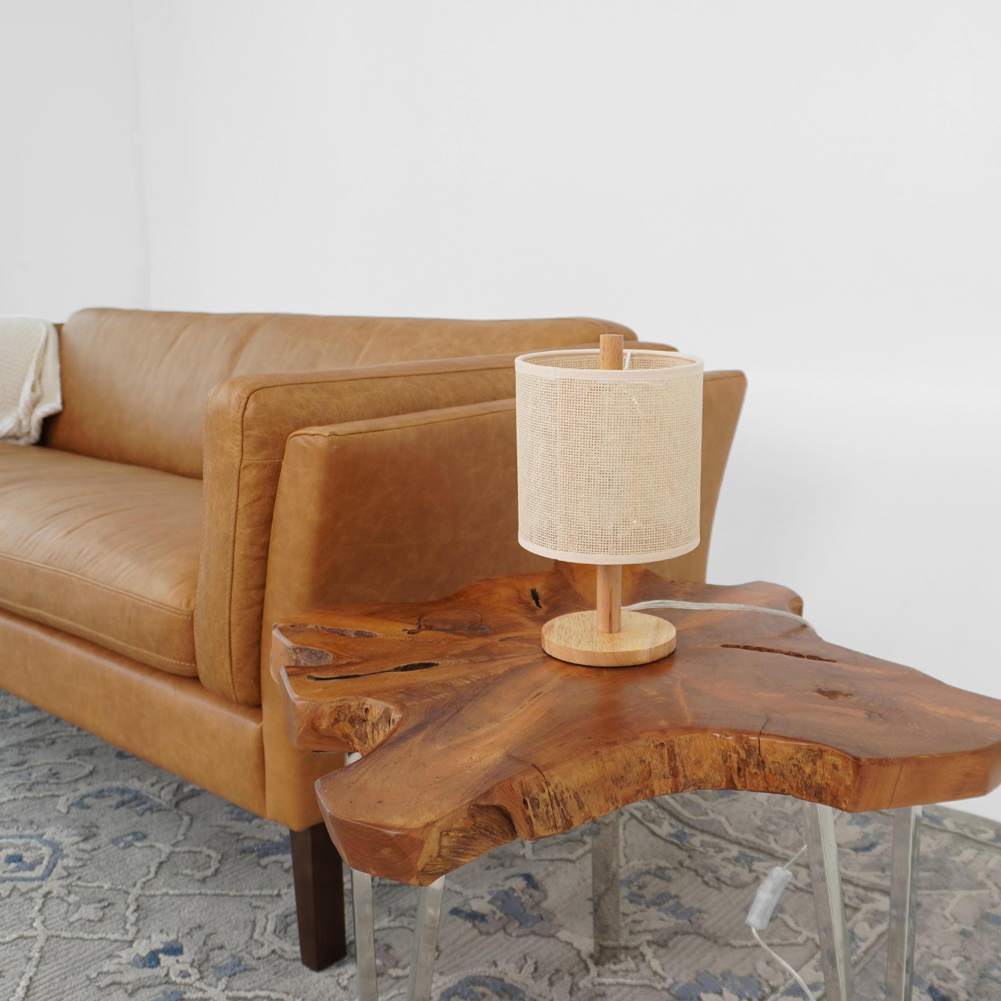 Levio Table Lamp, Natural Oak Wooden Base with Linen Shade - TBL04103501