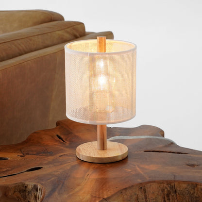 Levio Table Lamp, Natural Oak Wooden Base with Linen Shade - TBL04103501