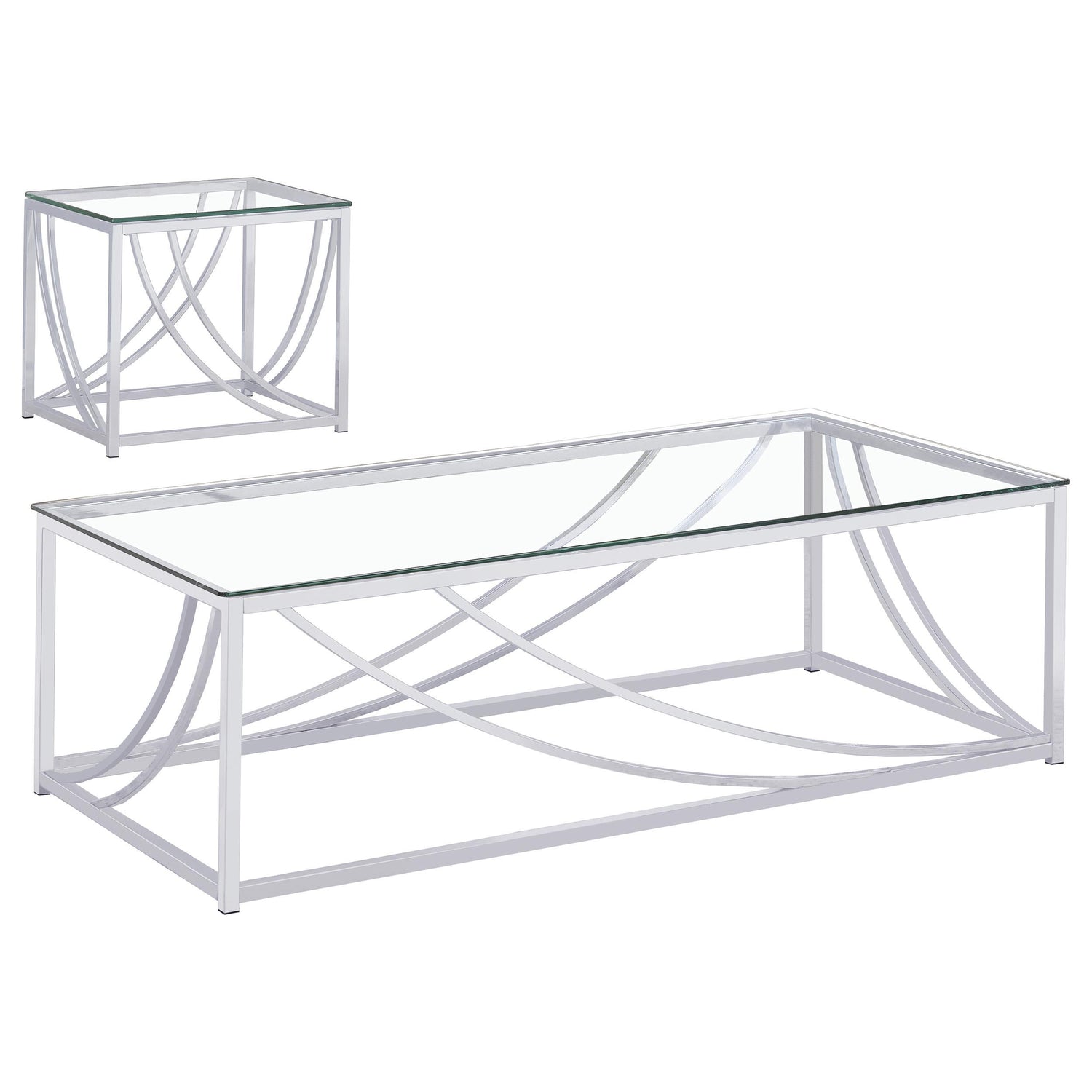 Lille 2-piece Glass Top Coffee End Sofa Table Set Chrome - 720498-S2