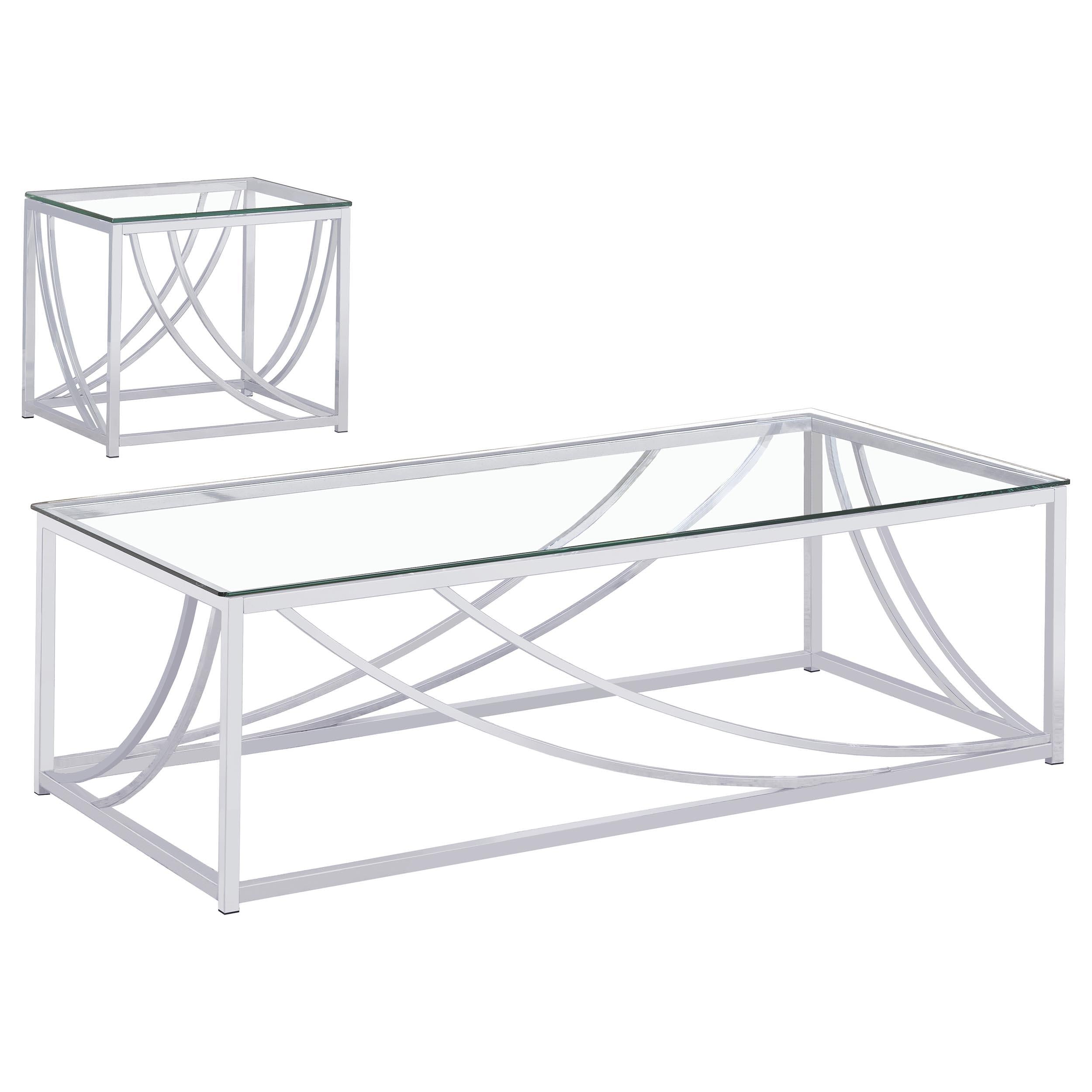 Lille 2-piece Glass Top Coffee End Sofa Table Set Chrome - 720498-S2