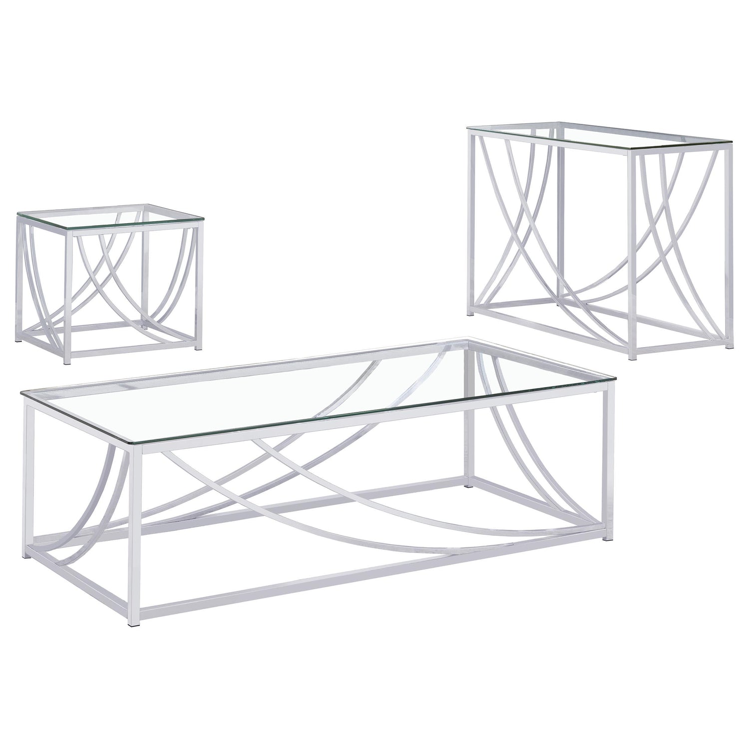 Lille 3-piece Glass Top Coffee End Sofa Table Set Chrome - 720498-S3