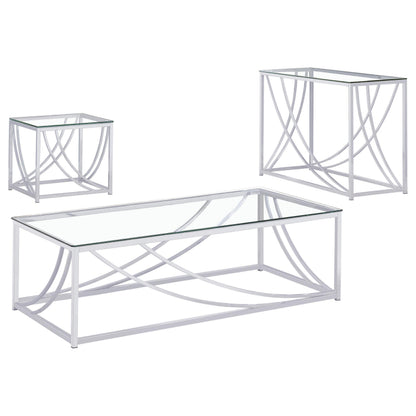 Lille 3-piece Glass Top Coffee End Sofa Table Set Chrome - 720498-S3