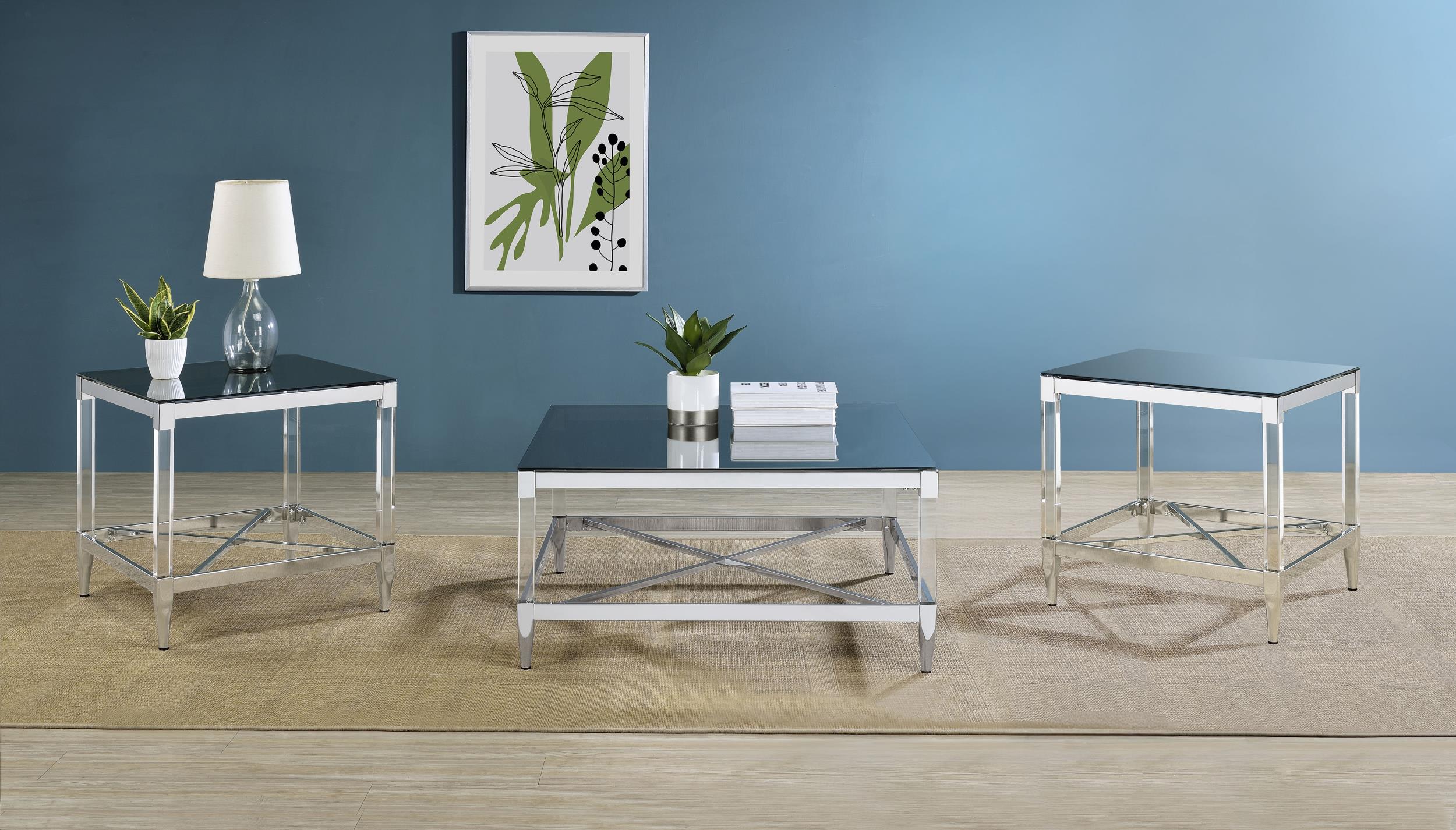 Lindley 3-piece Square Coffee and End Table Set Chrome - 709728-S3