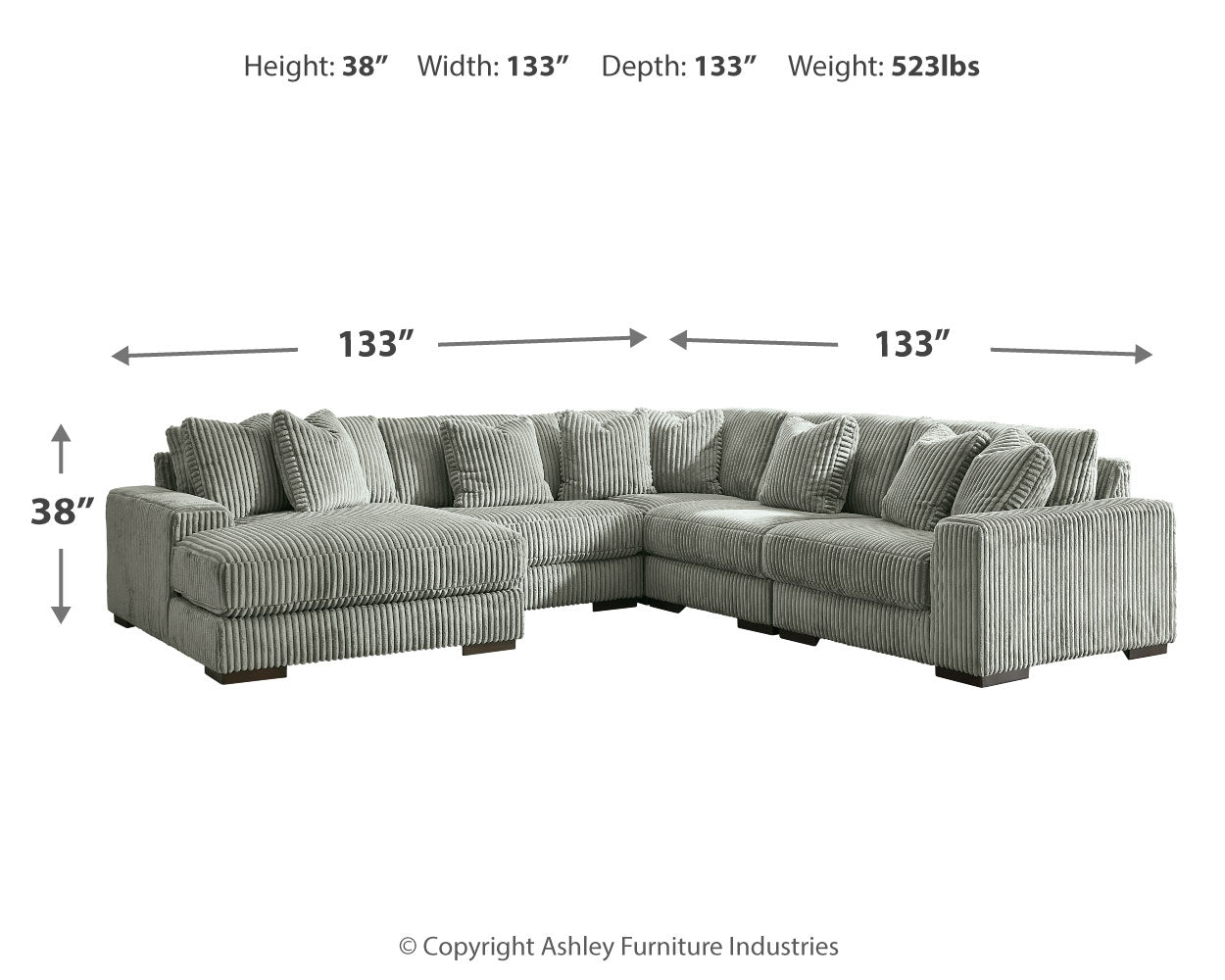 Lindyn 5-Piece Sectional with Ottoman in Fog from Ashley - Luna Furniture