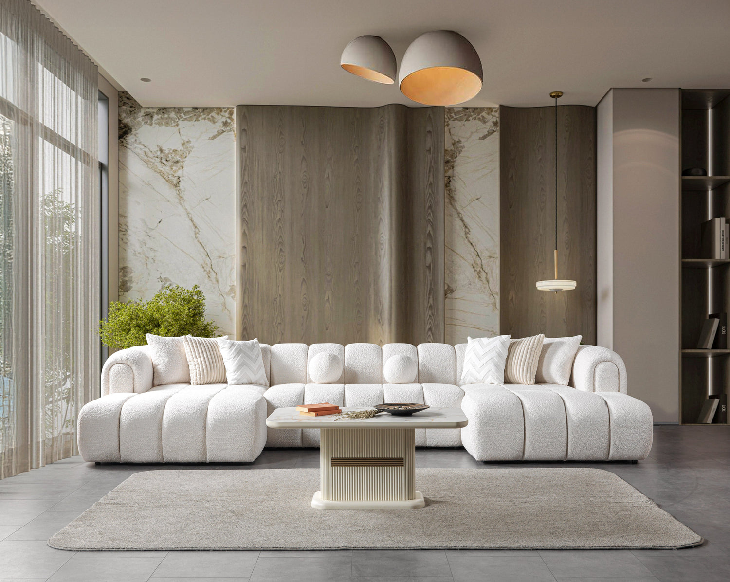 Lis Ivory Boucle Double Chaise 147" Sectional - LISIV-USEC