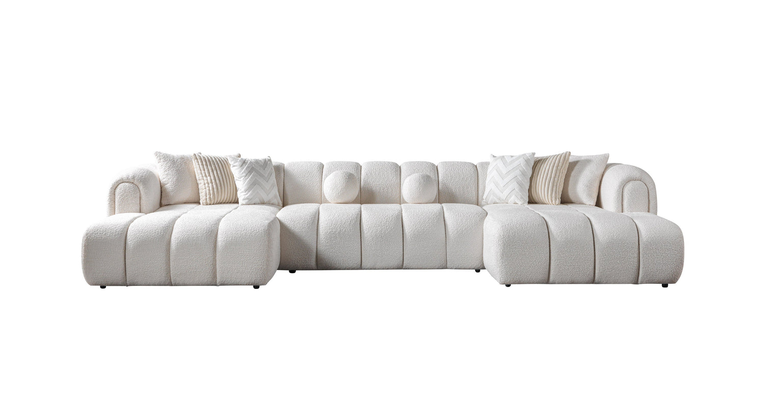 Lis Ivory Boucle Double Chaise 147" Sectional - LISIV-USEC