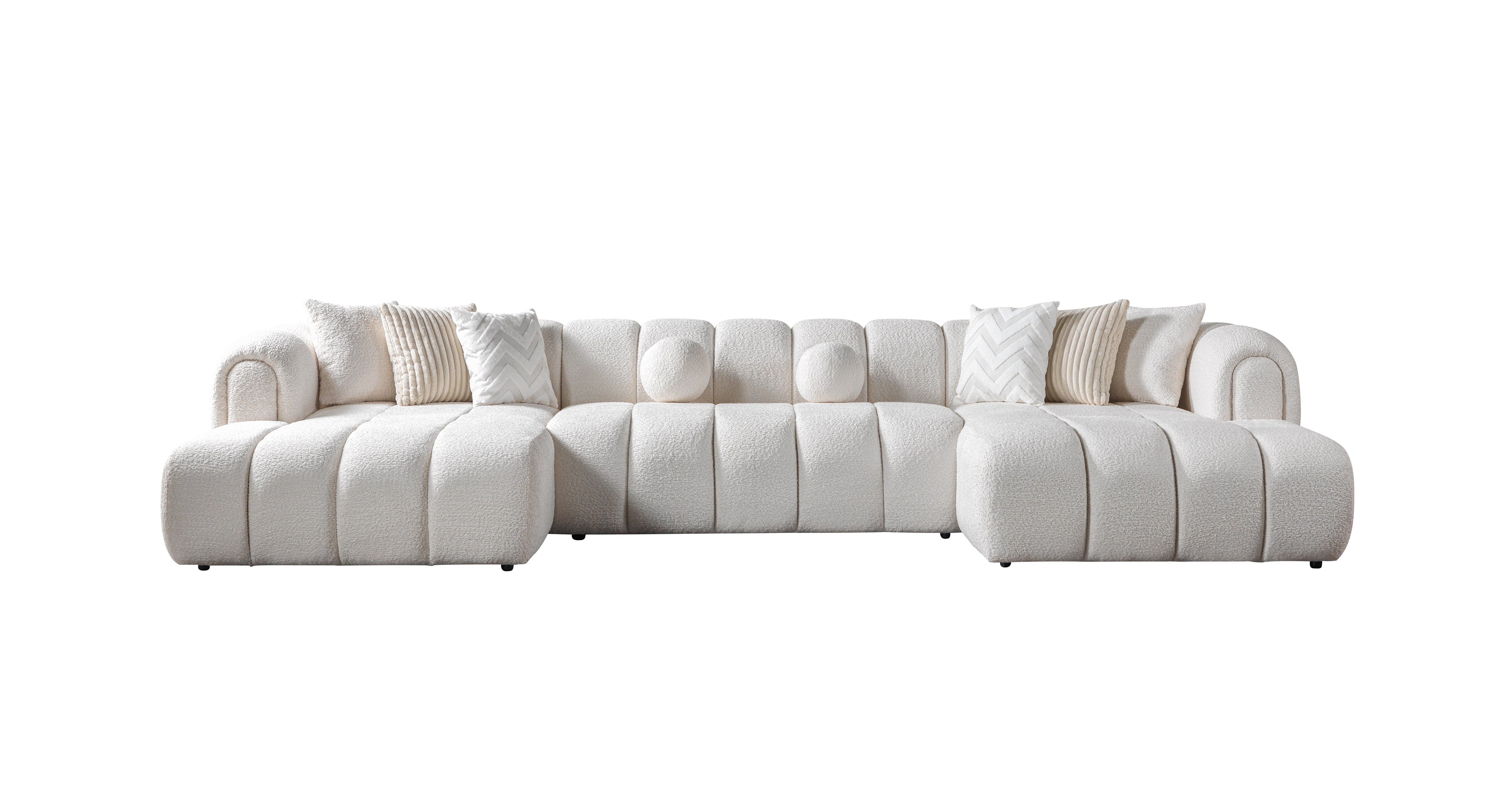 Lis Ivory Boucle Double Chaise 147" Sectional - LISIV-USEC