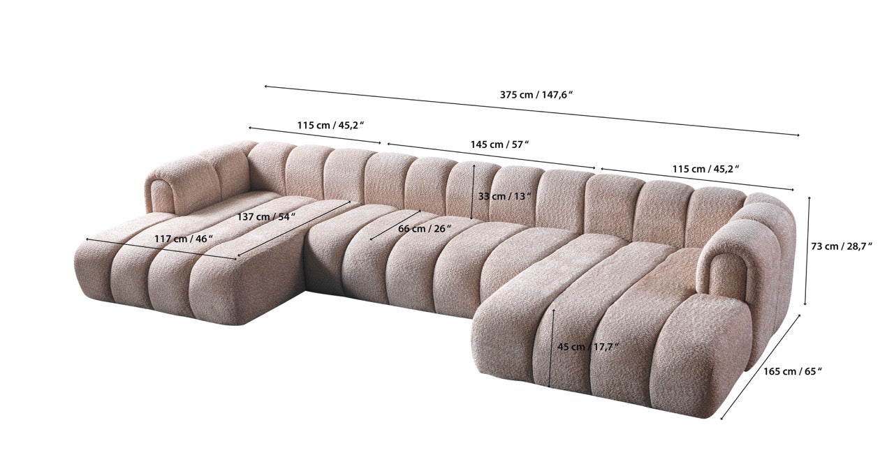 Lis Ivory Boucle Double Chaise 147" Sectional - LISIV-USEC