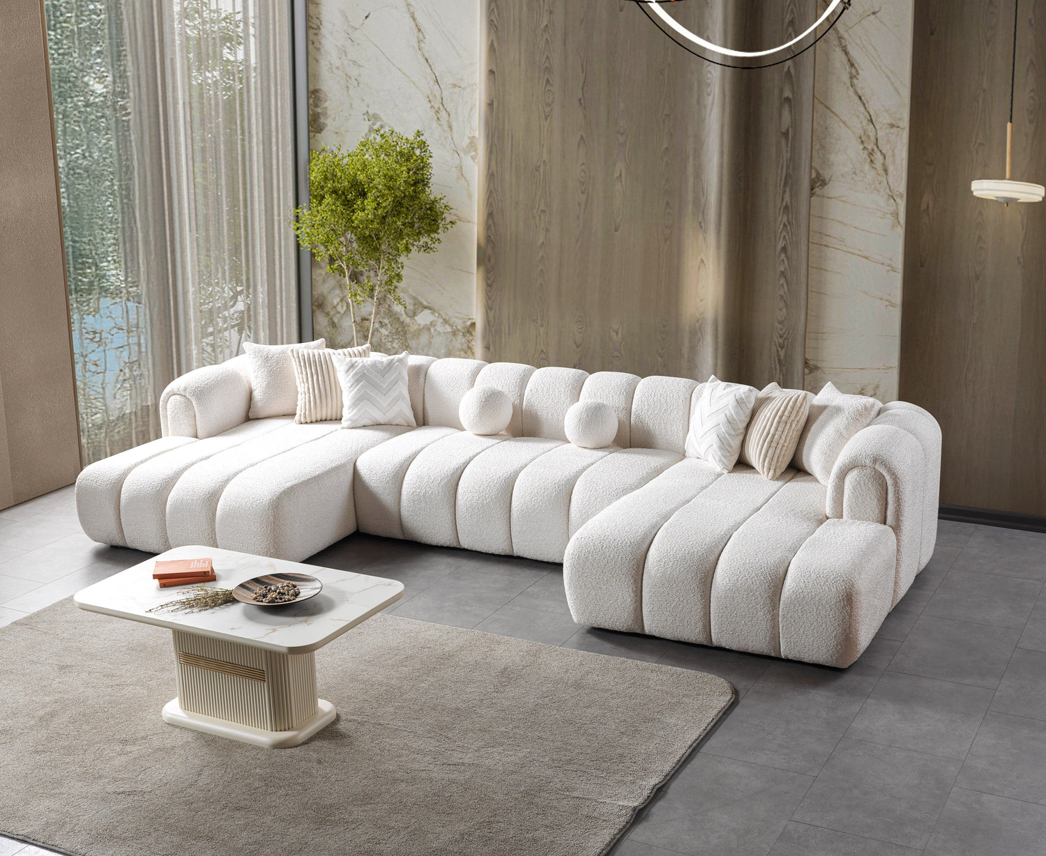 Lis Ivory Boucle Double Chaise 147" Sectional - LISIV-USEC