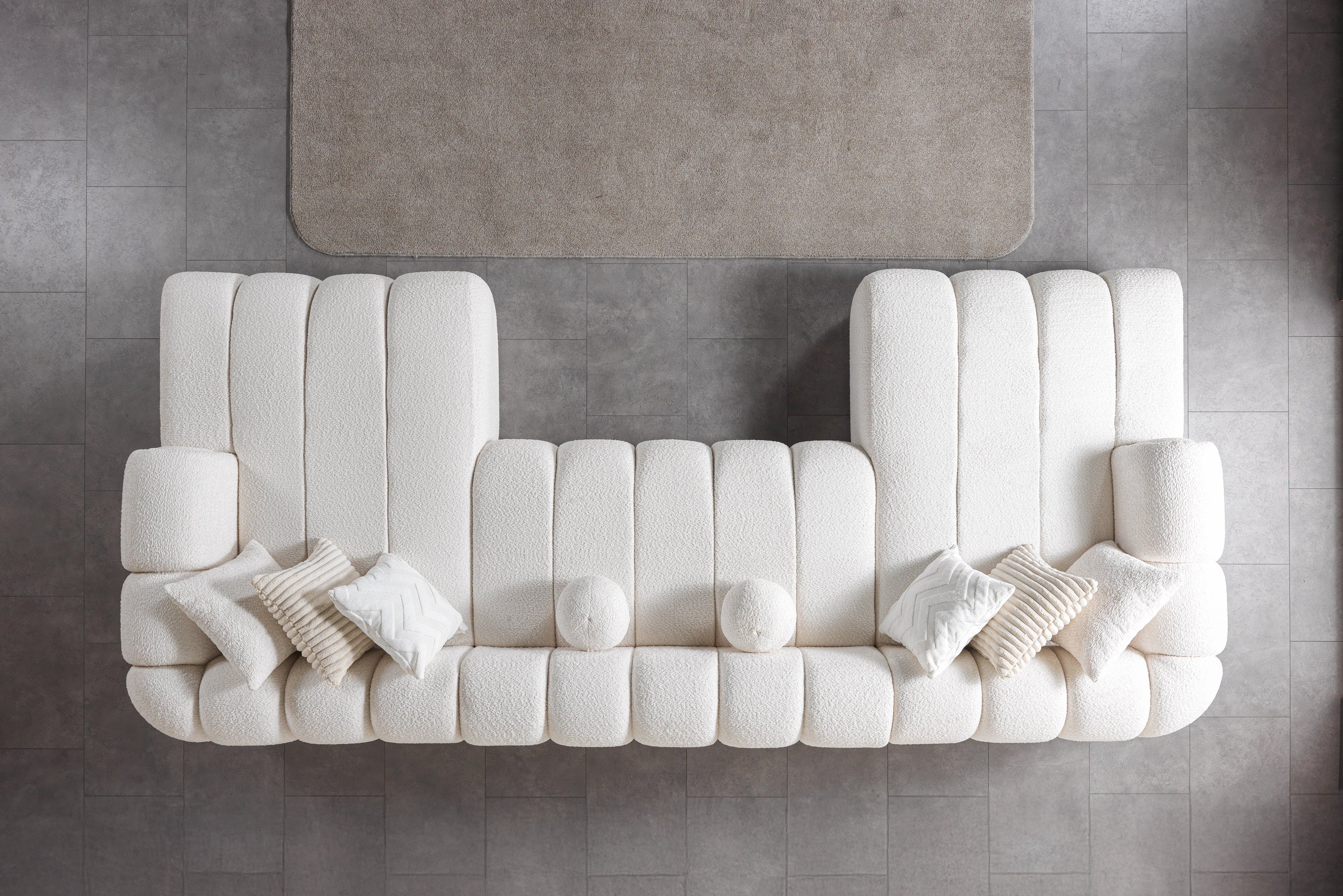 Lis Ivory Boucle Double Chaise 147" Sectional - LISIV-USEC