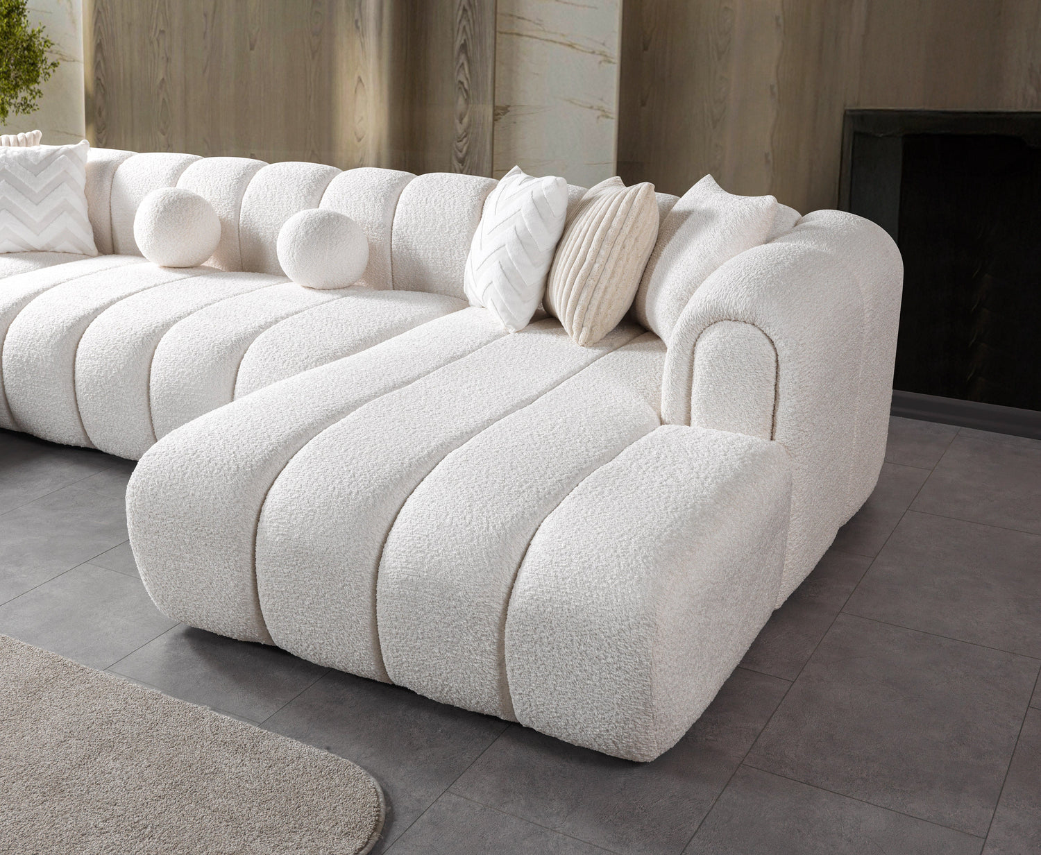 Lis Ivory Boucle Double Chaise 147" Sectional - LISIV-USEC