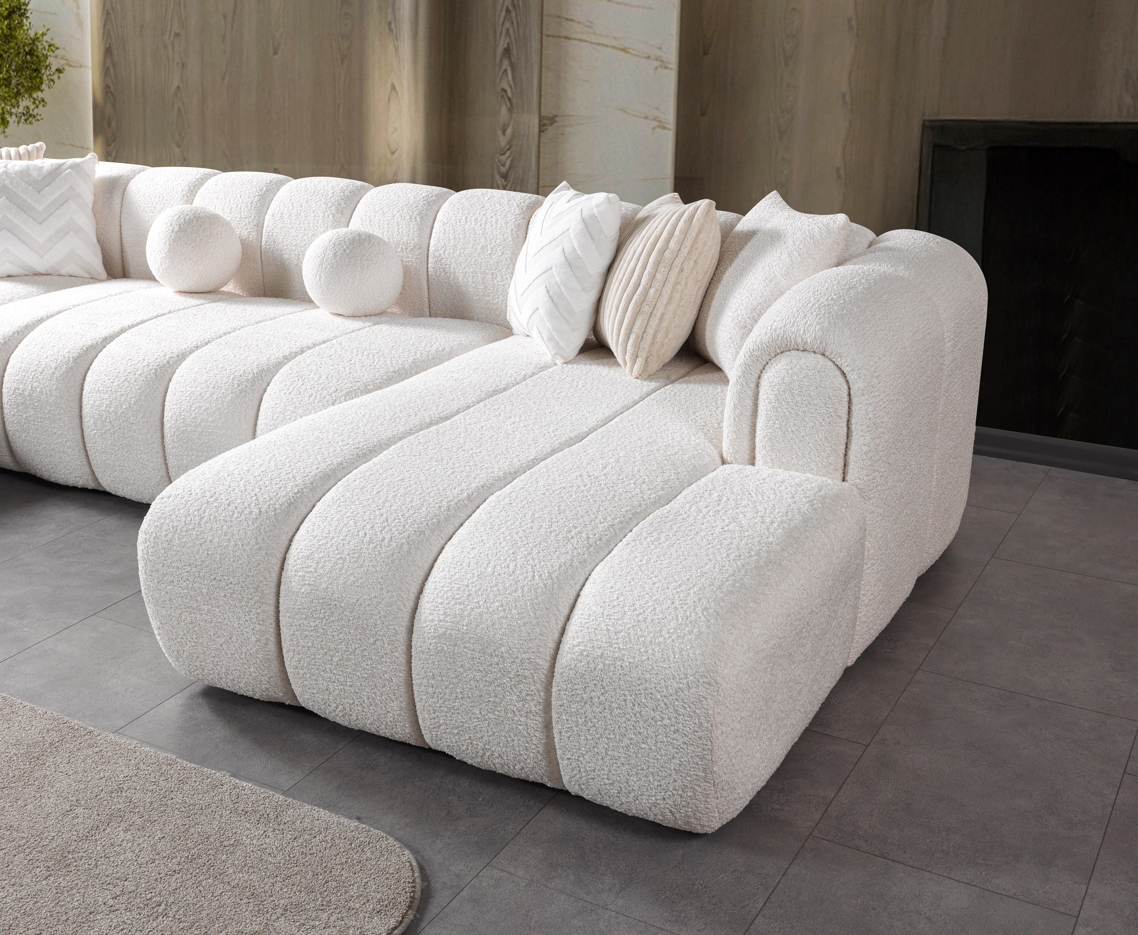 Lis Ivory Boucle Double Chaise 147" Sectional - LISIV-USEC