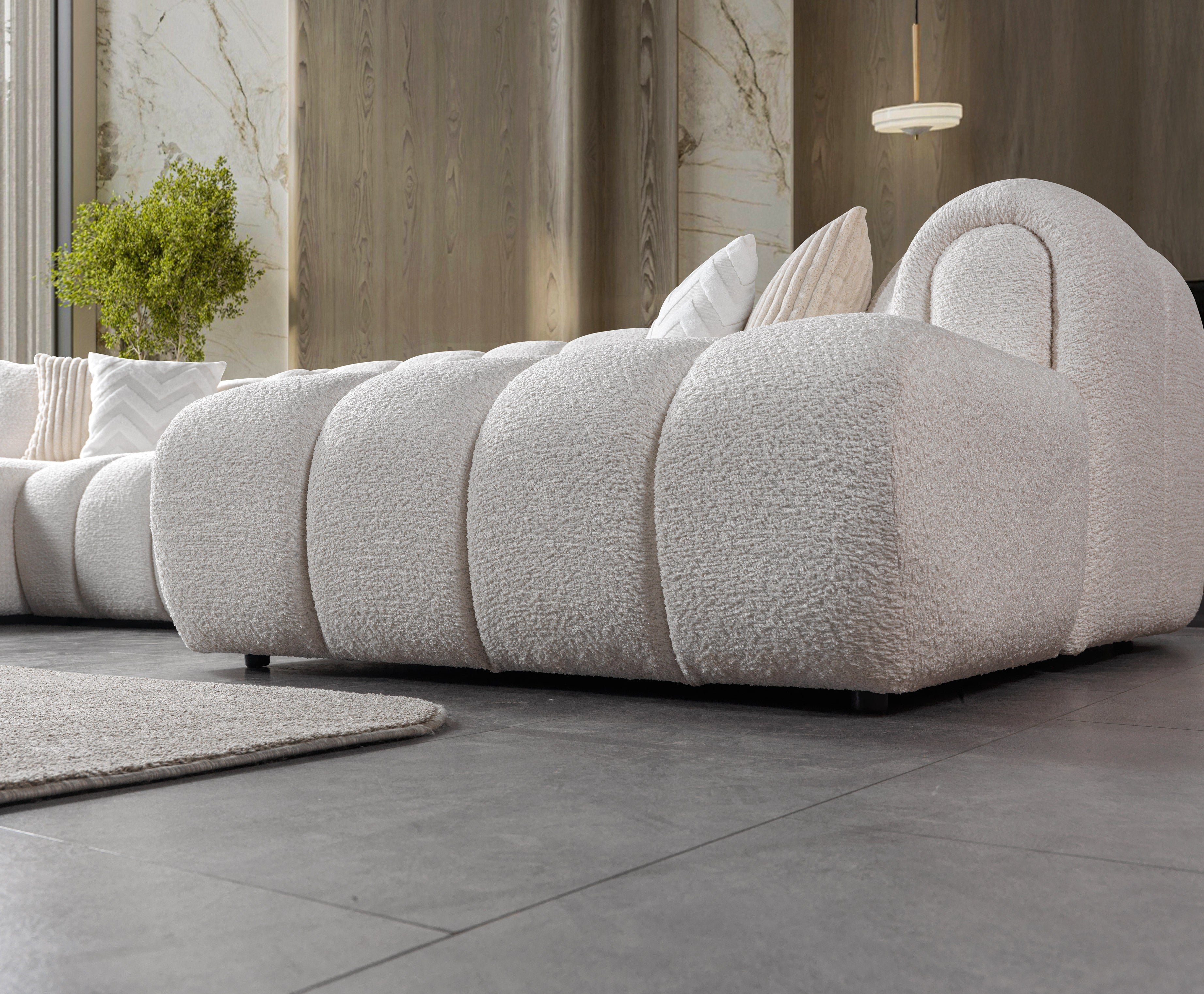 Lis Ivory Boucle Double Chaise 147" Sectional - LISIV-USEC