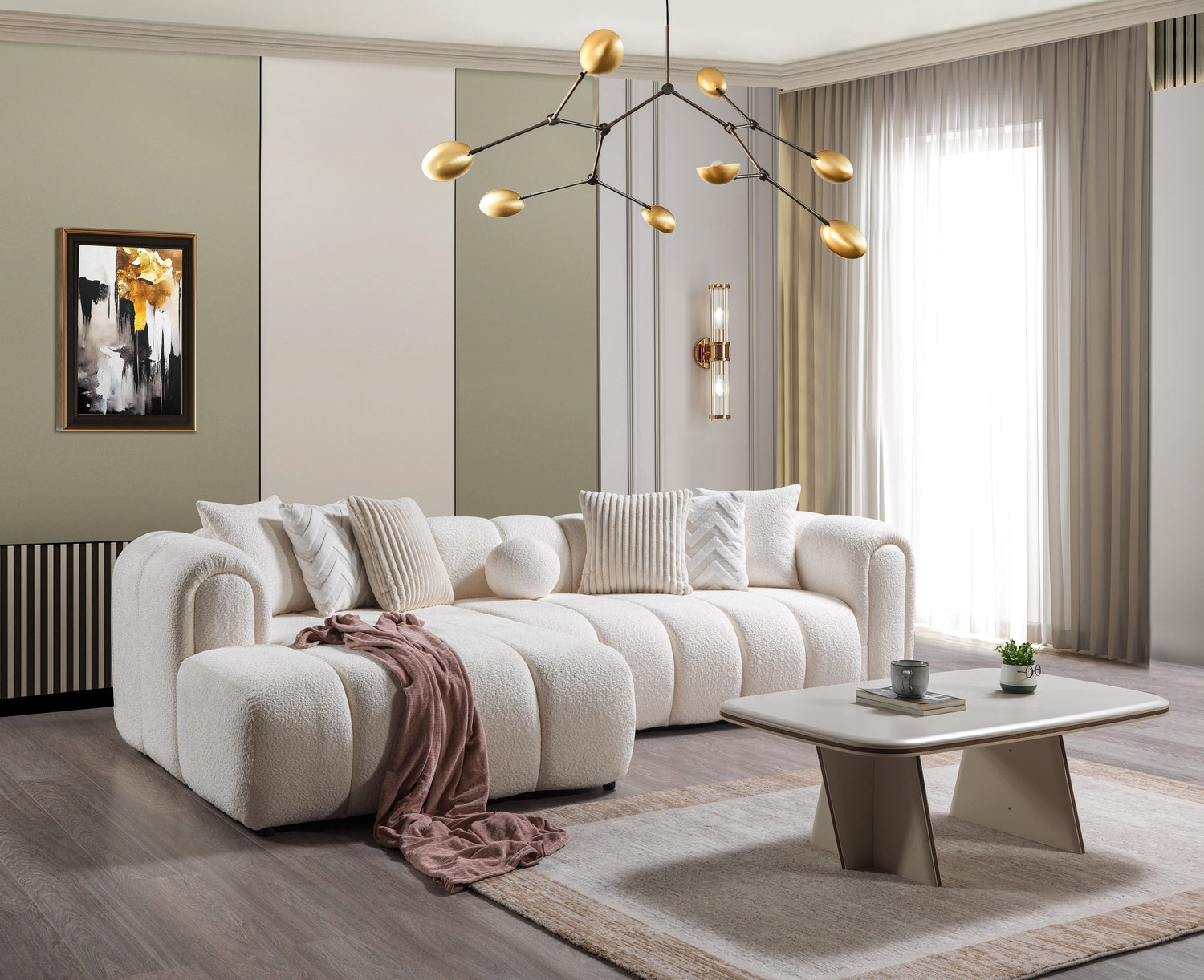 Lis Ivory Boucle LAF 115" Sectional - LISIV-LSEC