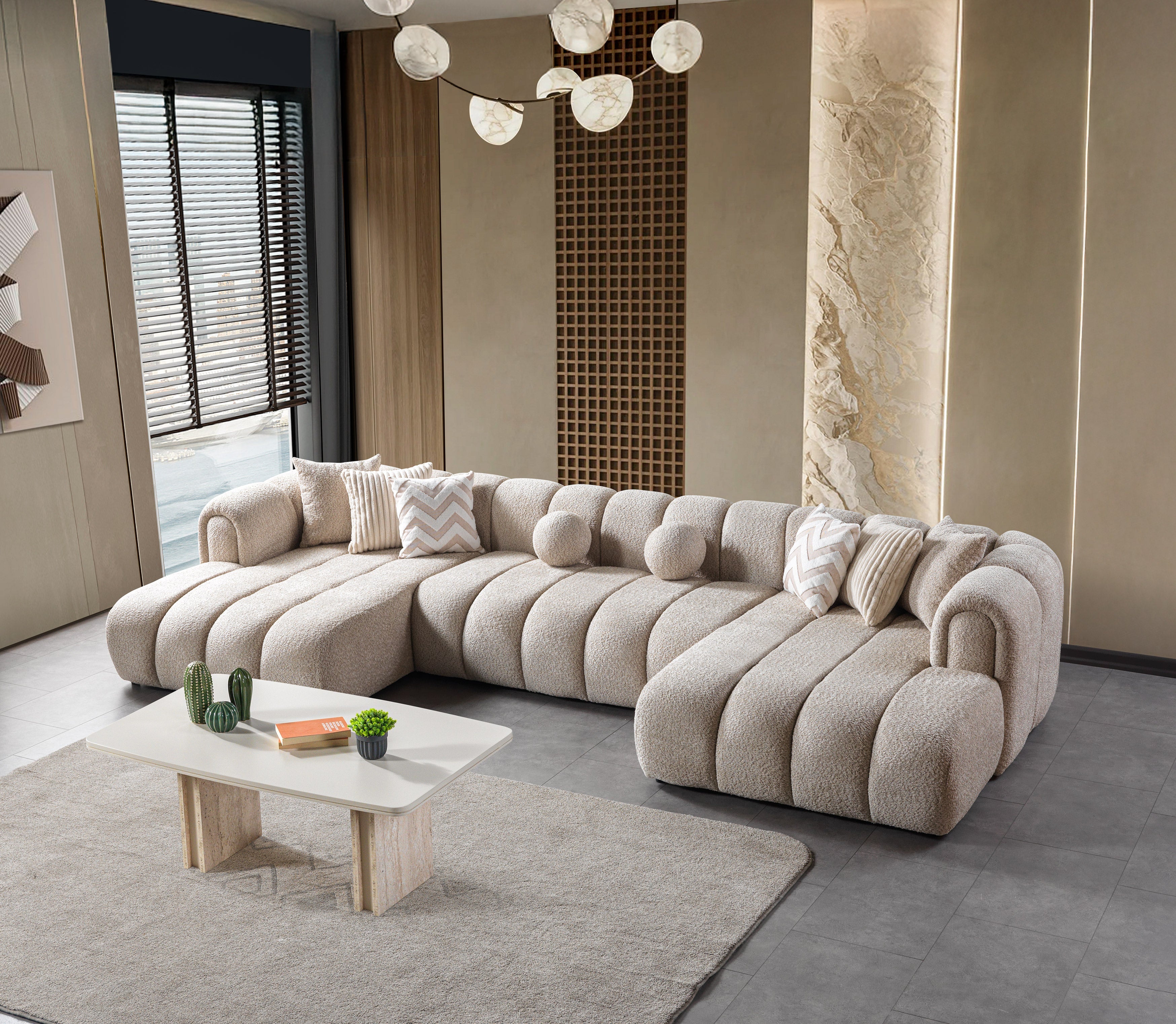 Lis Sand Boucle Double Chaise 147" Sectional - LISSAND-USEC