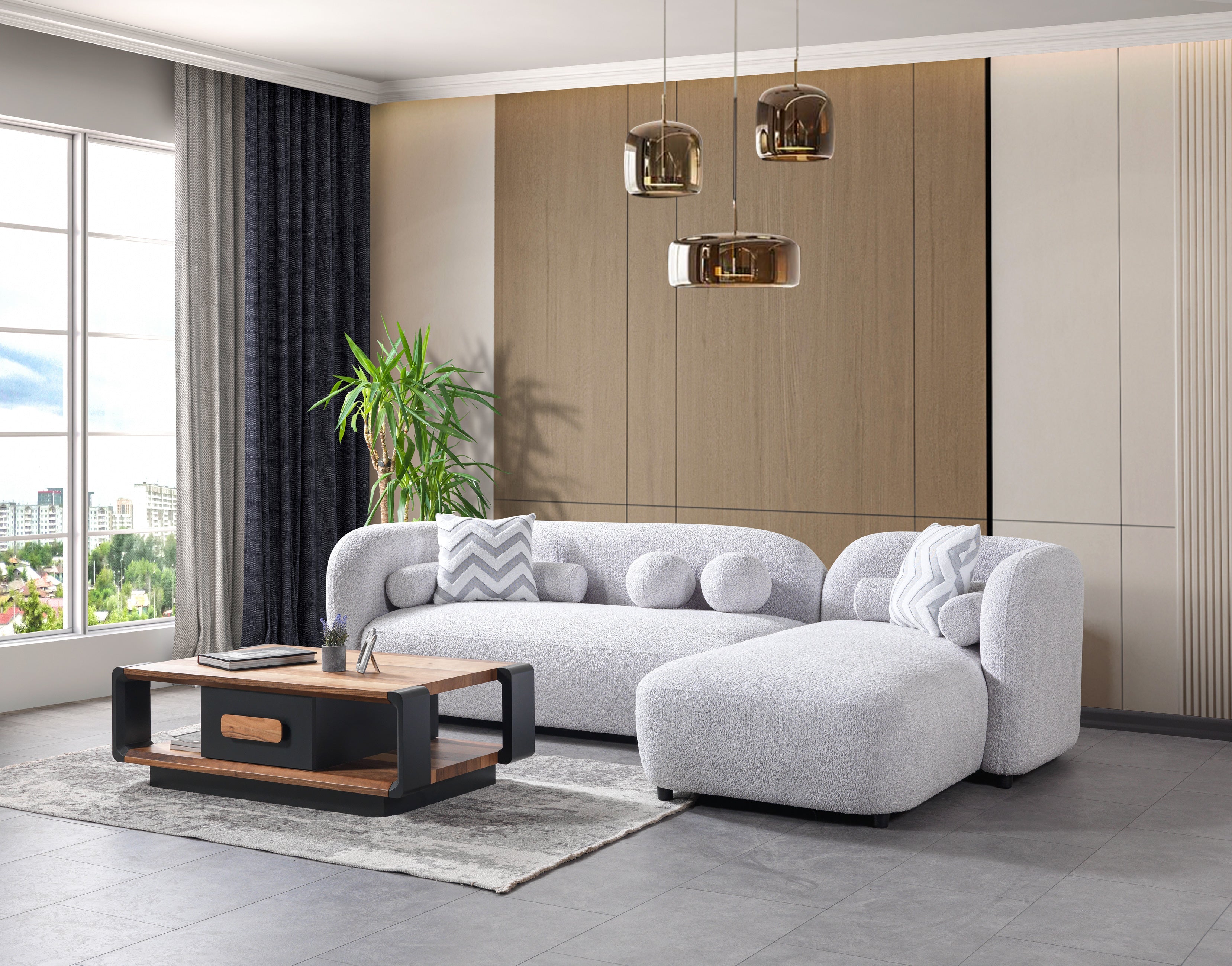 Liva Gray Boucle RAF 110" Sectional [ETA: 3/15] - LIVAGRAY-RSEC