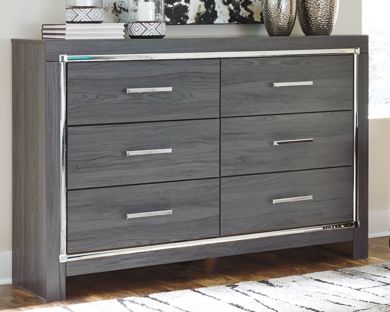 Lodanna Full Panel Bed with 2 Storage Drawers with Dresser in Gray from Ashley - Luna Furniture