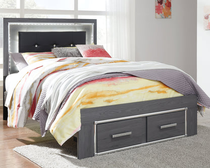 Lodanna Full Panel Bed with 2 Storage Drawers with Mirrored Dresser and Chest in Gray - PKG003615