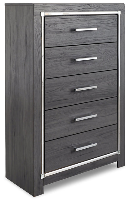 Lodanna Full Panel Bed with 2 Storage Drawers with Mirrored Dresser and Chest in Gray - PKG003615