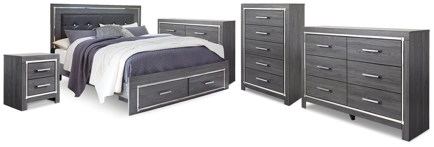 Lodanna Gray King Storage Bed, 2 Dressers, Cheat and Nightstand - B214B50