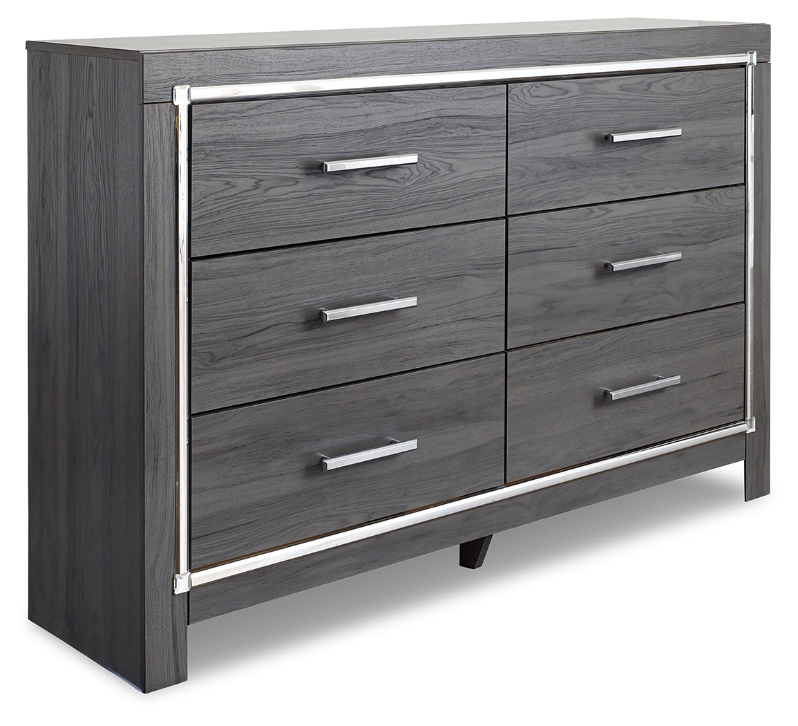 Lodanna Gray King Upholstered Panel Bed, Dresser, Chest and 2 Nightstands - B214B43