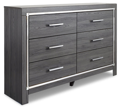 Lodanna Gray King Upholstered Panel Bed, Dresser, Chest and 2 Nightstands - B214B43