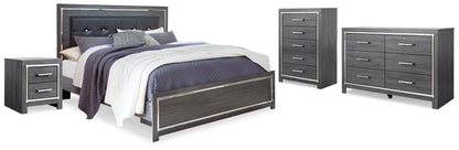 Lodanna Gray King Upholstered Panel Bed, Dresser, Chest and 2 Nightstands - B214B43