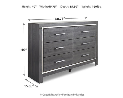 Lodanna Gray King Upholstered Panel Bed, Dresser, Chest and 2 Nightstands - B214B43