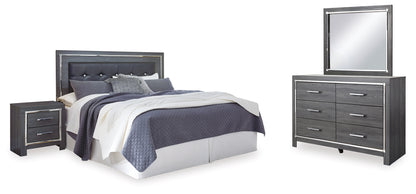 Lodanna Gray King Upholstered Panel Headboard, Dresser, Mirror, and Nightstand - B214B21