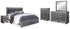Lodanna Gray King Upholstered Storage Bed, Dresser, Mirror, Chest and 2 Nightstands - B214B29