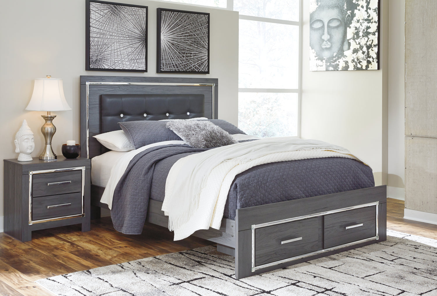 Lodanna Gray Queen Storage Bed and Nightstand - B214B44