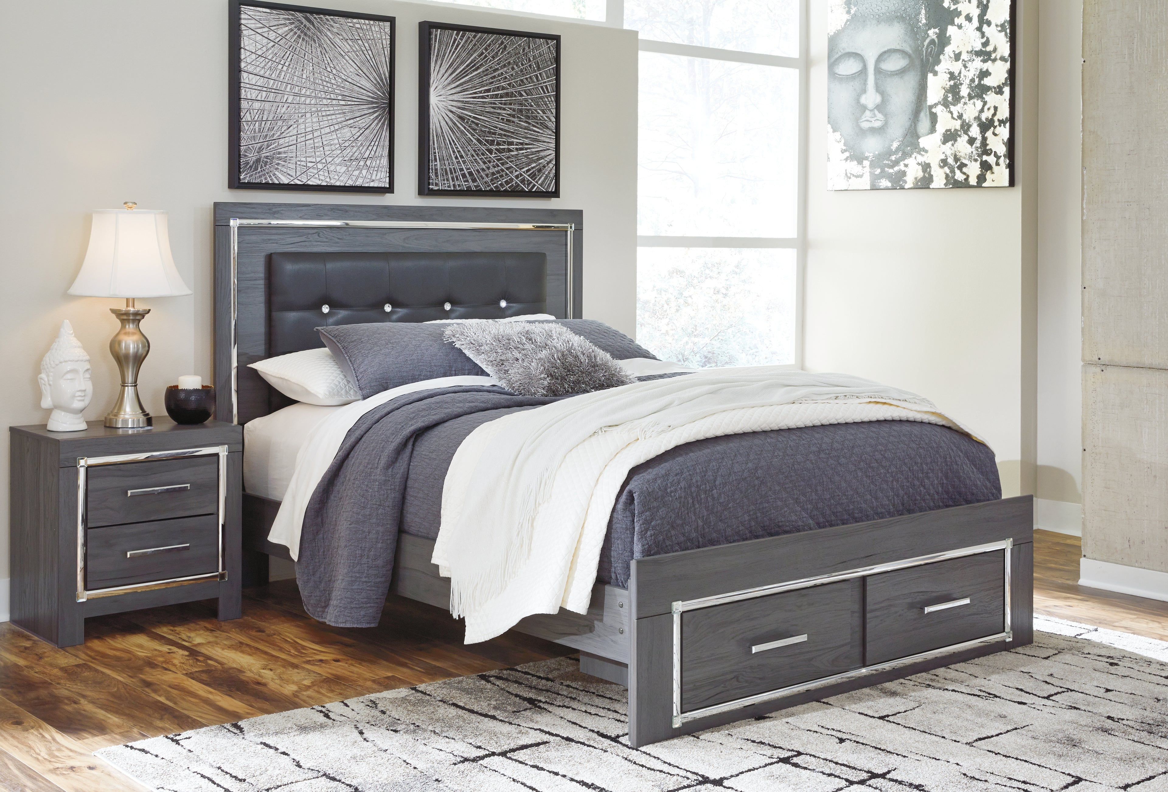 Lodanna Gray Queen Storage Bed and Nightstand - B214B44